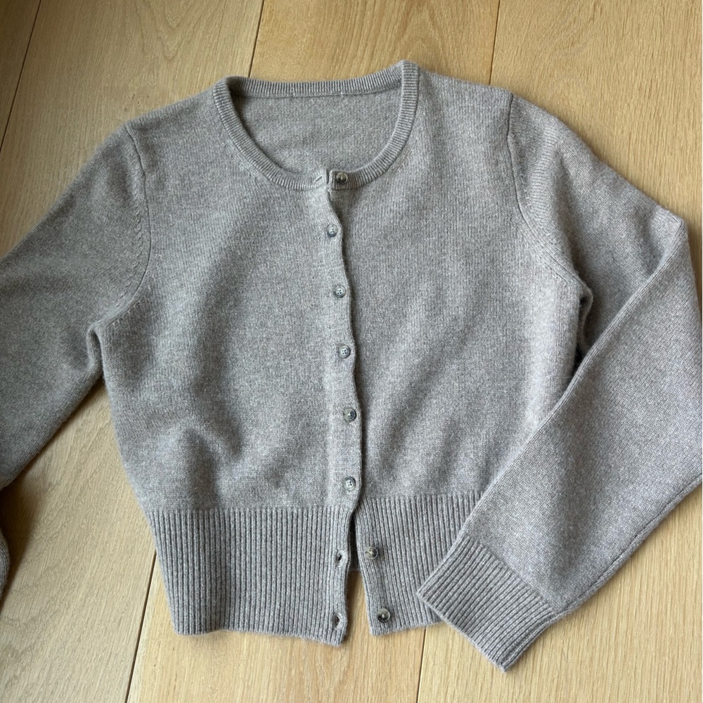 Aritzia Taupe Button-Up Knit Cardigan wool/cashmere